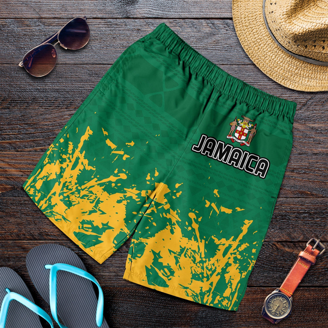 Jamaica Athletics Men Shorts Jamaican Flag With African Pattern Sporty Style LT14