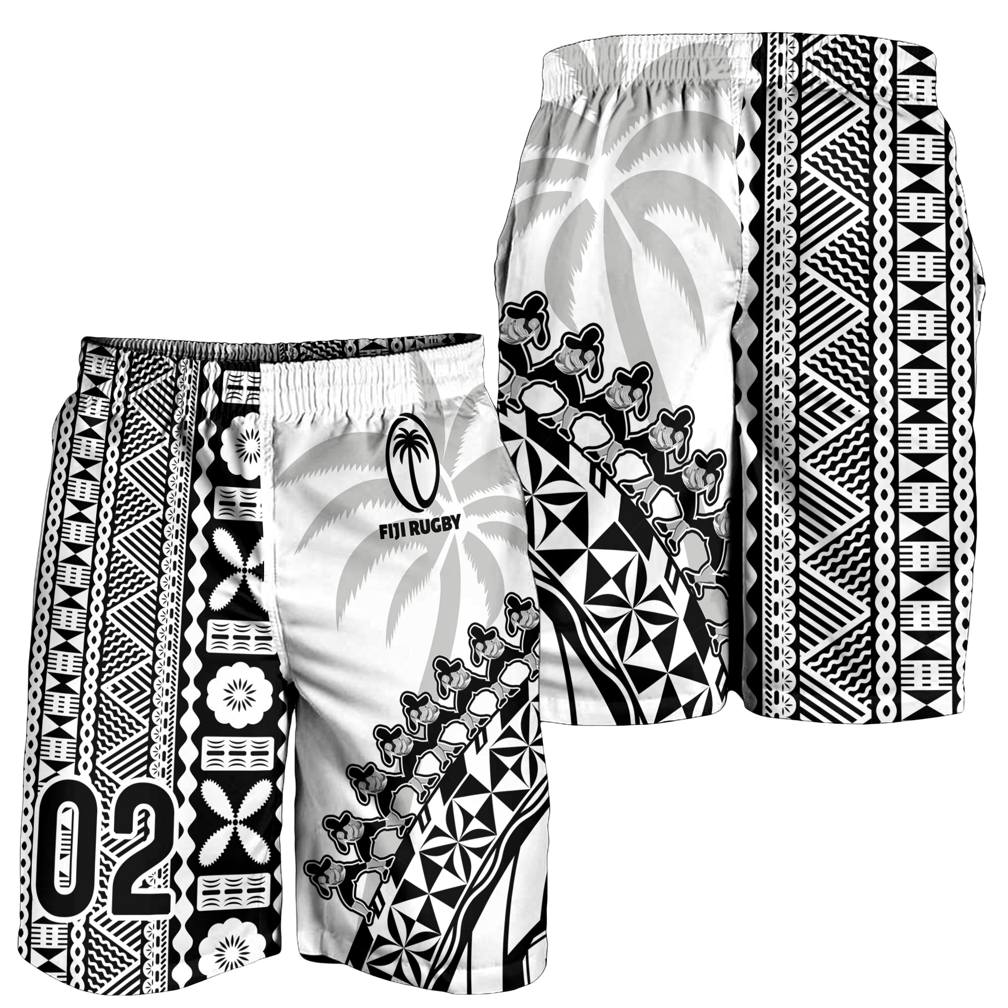 Custom Personalised Fiji Rugby Men Shorts Fijian Cibi Dance Tapa Pattern White LT14