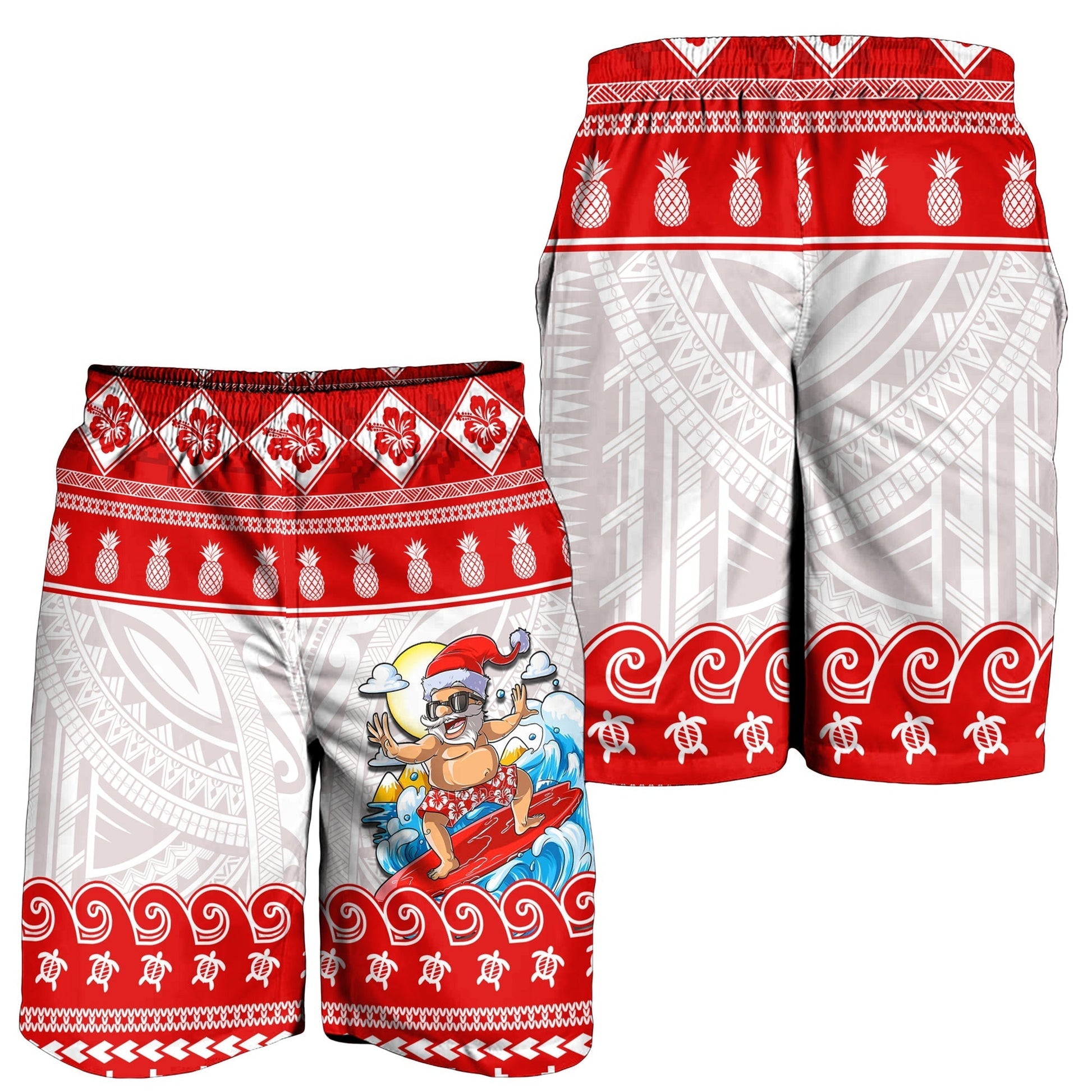Hawaii Christmas Men Shorts Surfing Santa Mele Kalikimaka Polynesian LT14