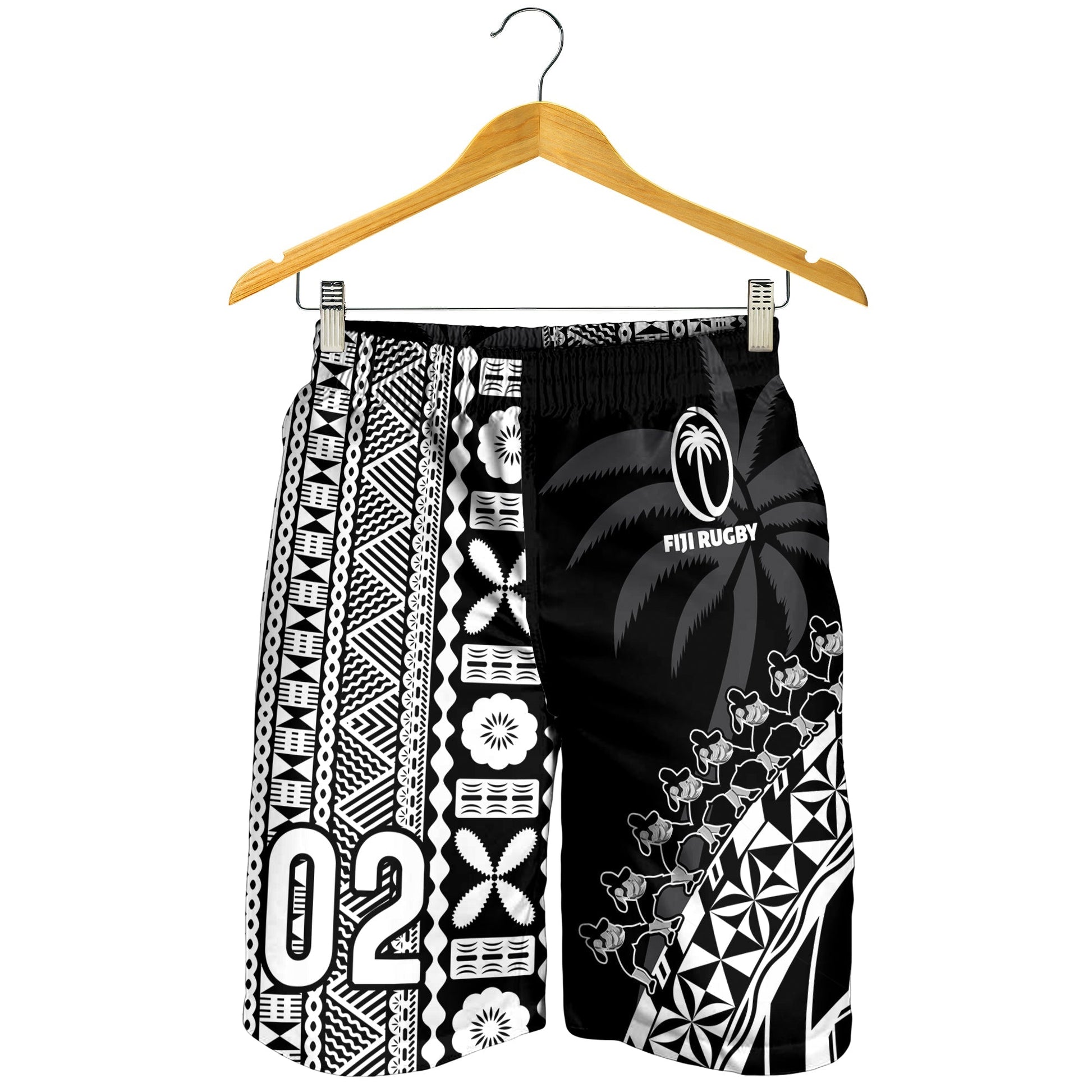 Custom Personalised Fiji Rugby Men Shorts Fijian Cibi Dance Tapa Pattern Black LT14