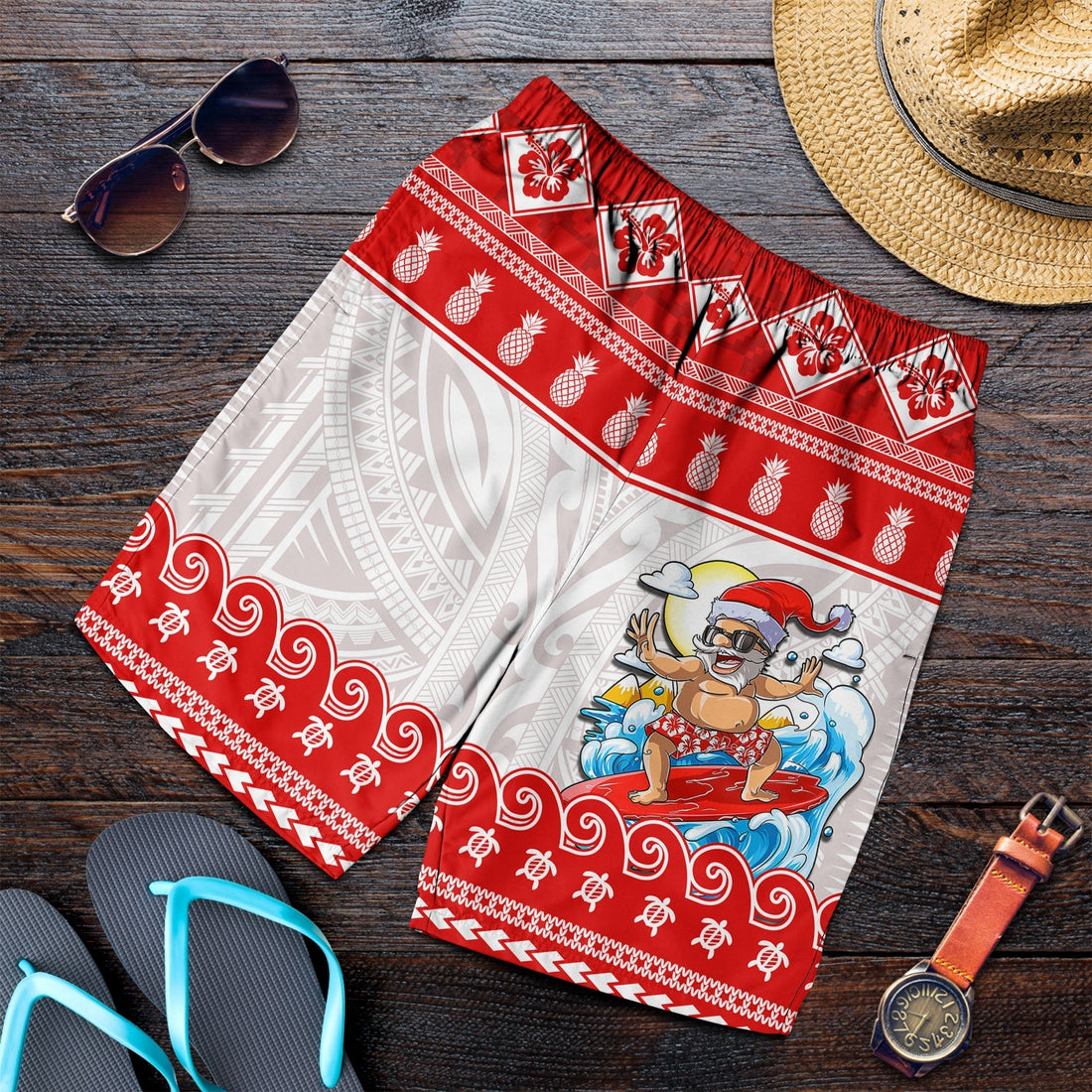 Hawaii Christmas Men Shorts Surfing Santa Mele Kalikimaka Polynesian LT14