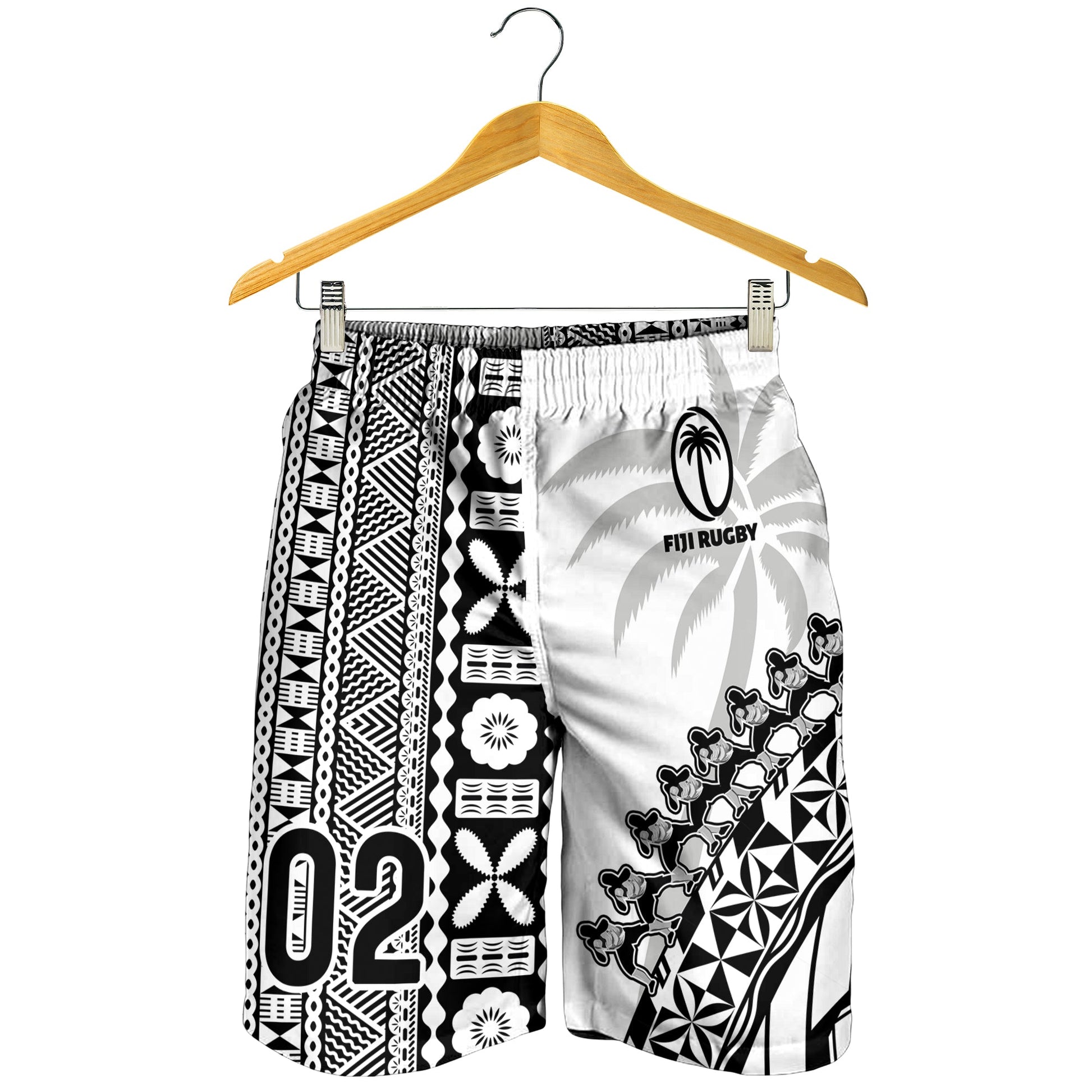 Custom Personalised Fiji Rugby Men Shorts Fijian Cibi Dance Tapa Pattern White LT14