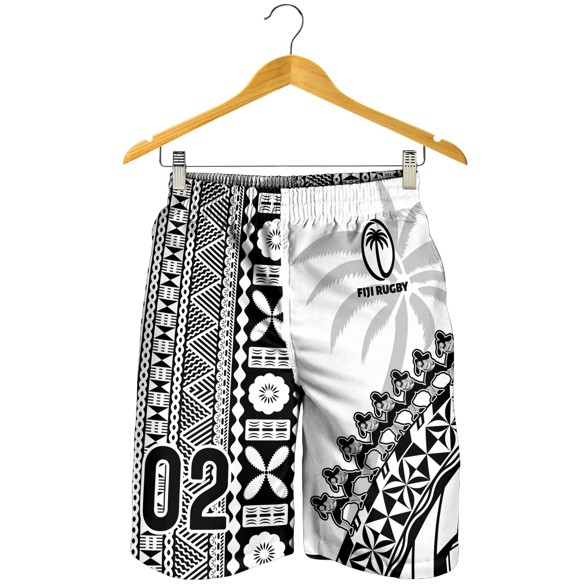 Custom Personalised Fiji Rugby Men Shorts Fijian Cibi Dance Tapa Pattern White LT14