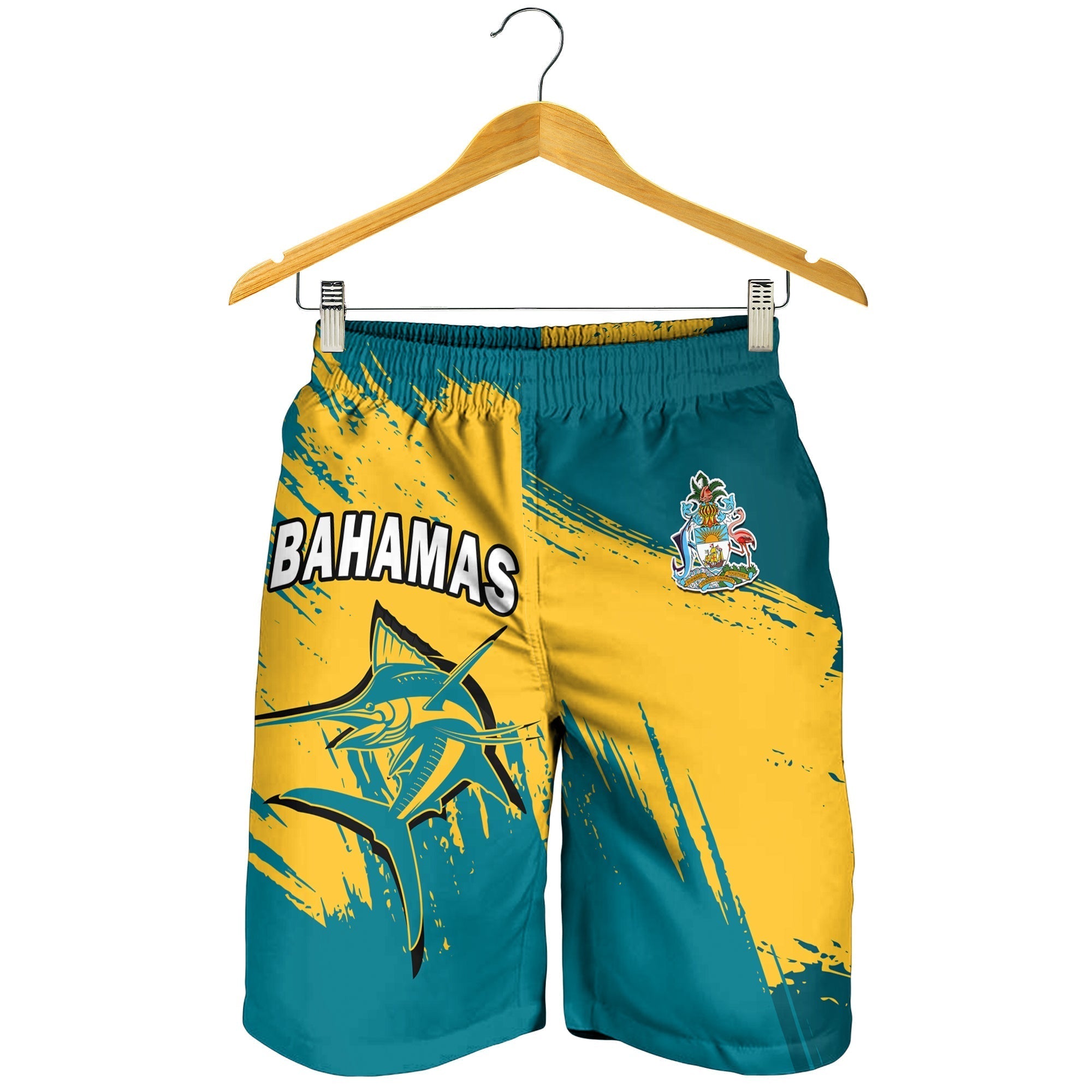 Bahamas Men Shorts Blue Marlin With Bahamian Coat Of Arms LT14