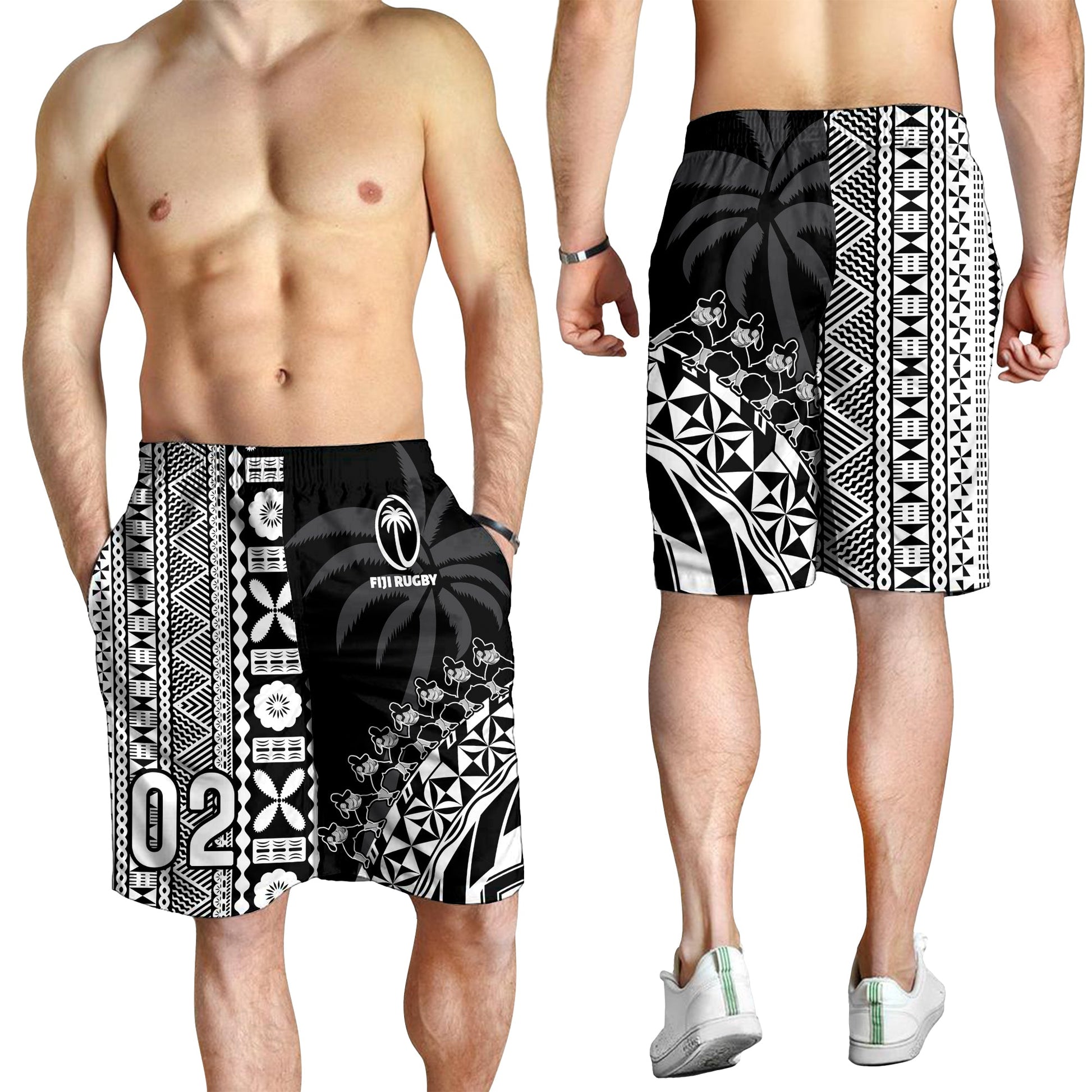 Custom Personalised Fiji Rugby Men Shorts Fijian Cibi Dance Tapa Pattern Black LT14