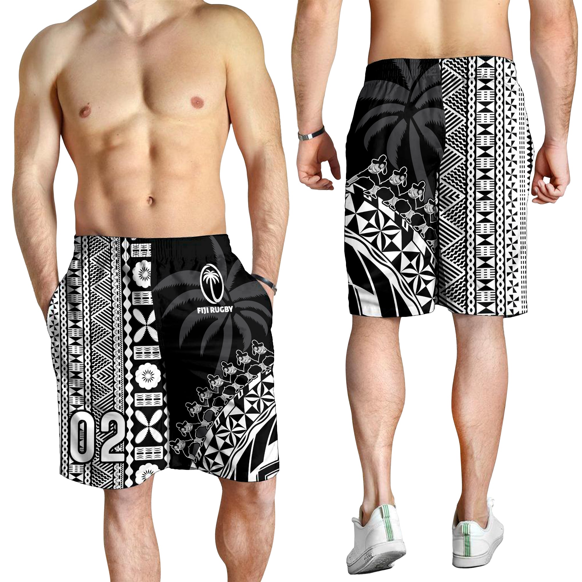 Custom Personalised Fiji Rugby Men Shorts Fijian Cibi Dance Tapa Pattern Black LT14