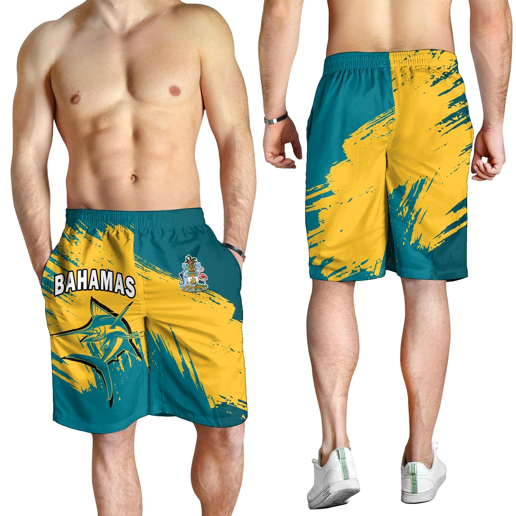 Bahamas Men Shorts Blue Marlin With Bahamian Coat Of Arms LT14