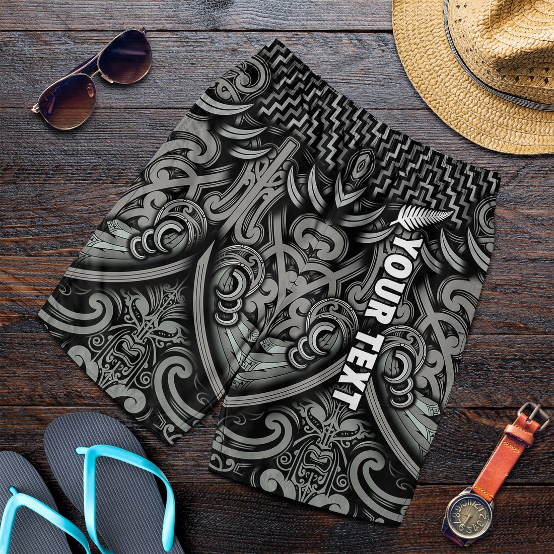 Custom Personalised New Zealand Silver Fern Rugby Men Shorts All Black NZ Maori Pattern LT13