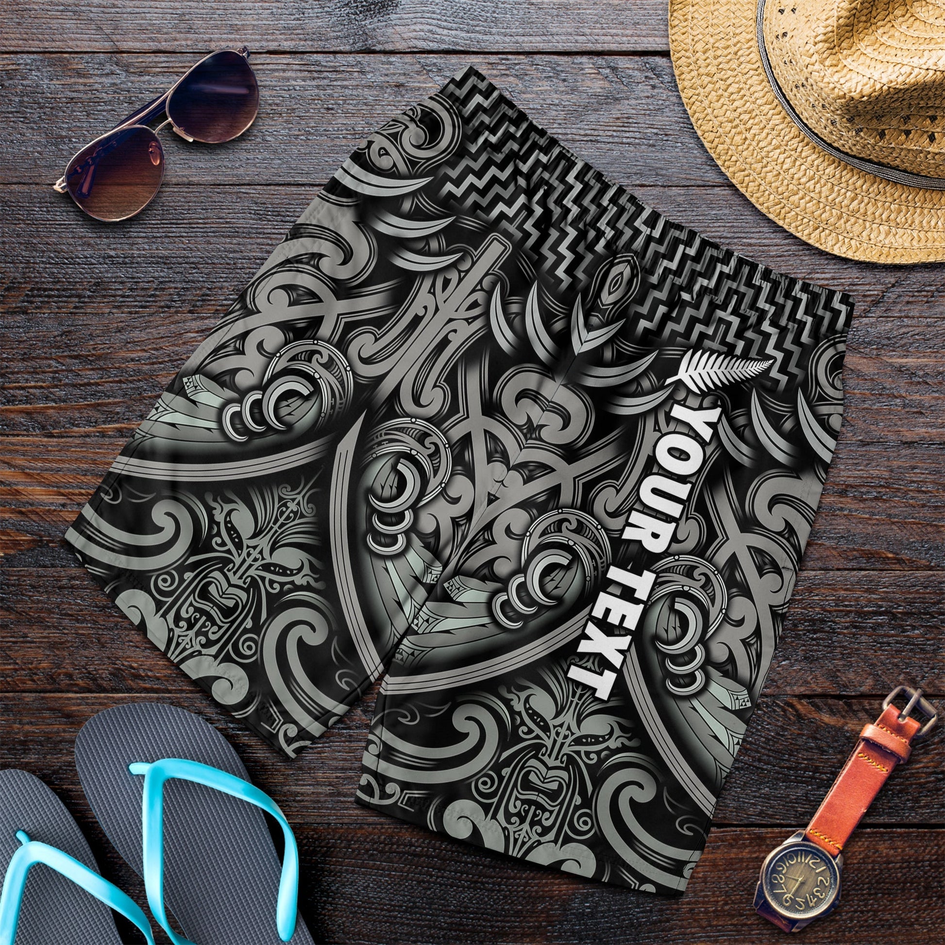 Custom Personalised New Zealand Silver Fern Rugby Men Shorts All Black NZ Maori Pattern LT13
