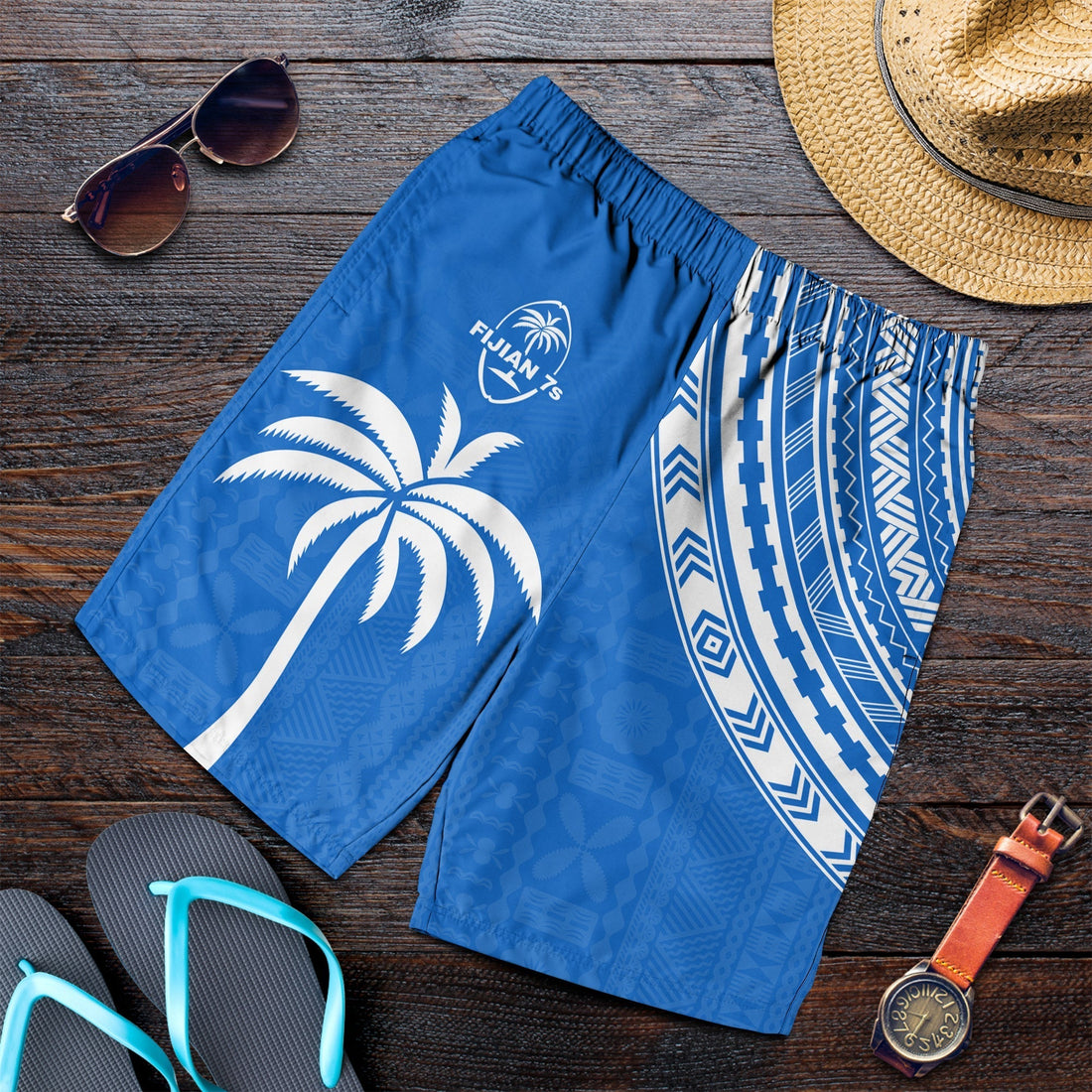 Fiji Rugby Sevens Men Shorts Fijian 7s Tapa Polynesian Blue Ver.01 LT13