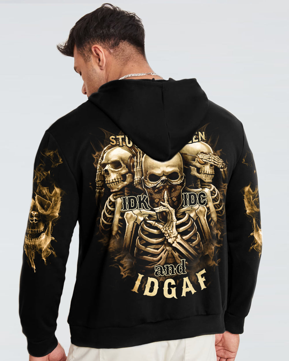 Mens Skull Hoodie Stuck Between IDK IDC And IDGAF