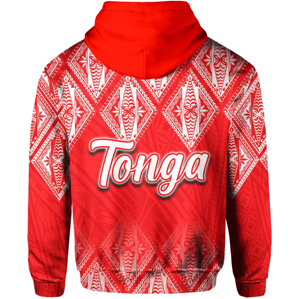 Tonga Zip Hoodie Ngatu White and Red Style LT6