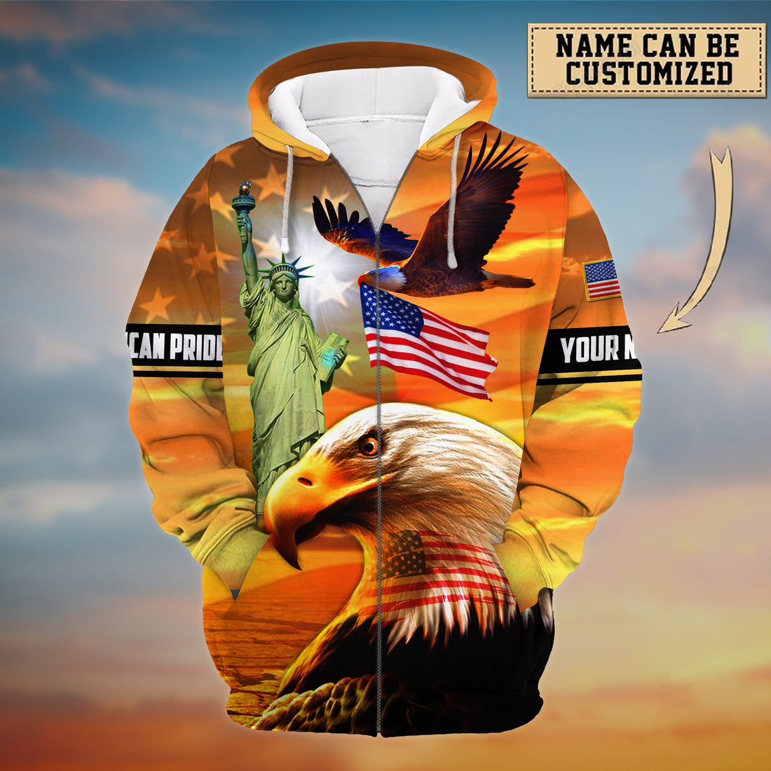 Premium American Pride, Eagle Patriotic 3D Zip Hoodie Printed Personalized
