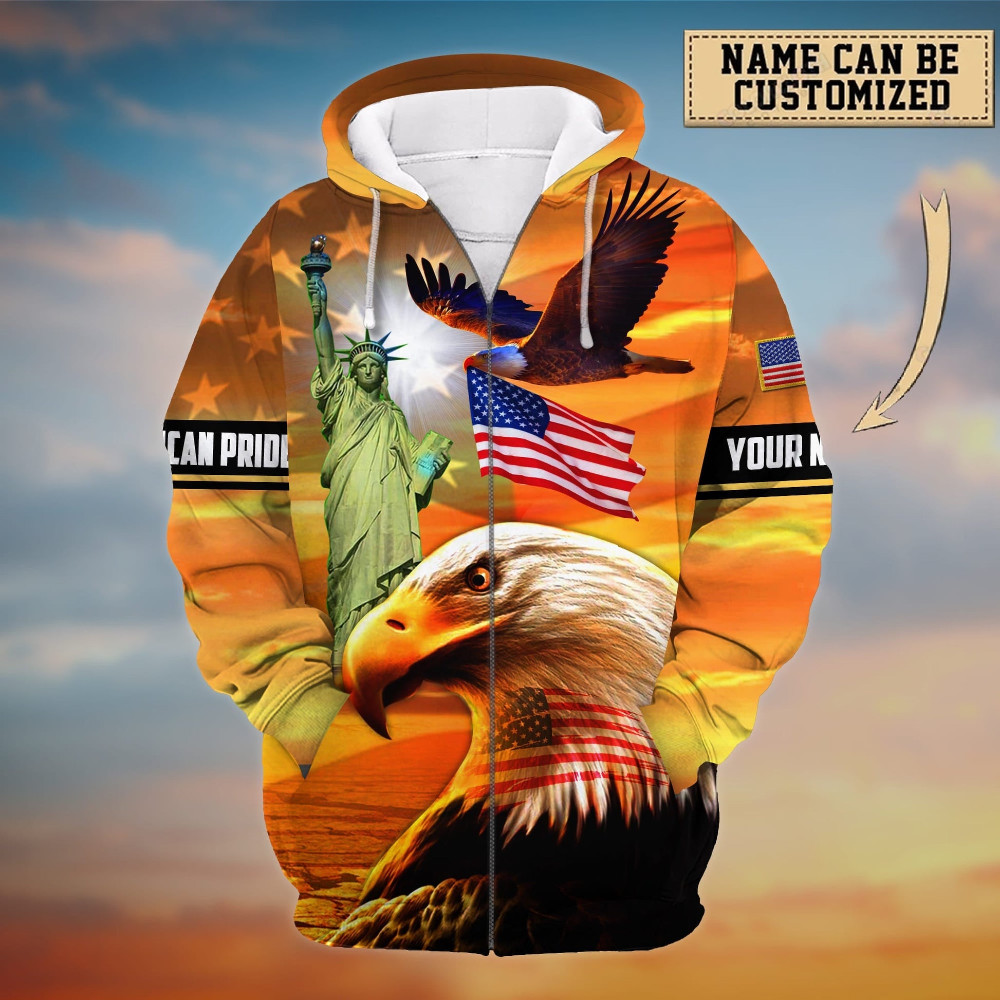 Premium American Pride, Eagle Patriotic 3D Zip Hoodie Printed Personalized