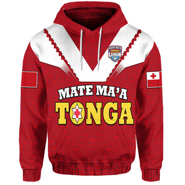 Custom Personalised Mate Maa Tonga Rugby Hoodie Tongan Kupesi Red Style LT9
