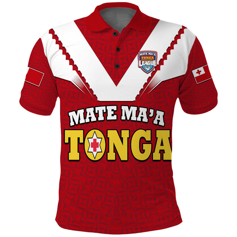 Custom Mate Maa Tonga Rugby Polo Shirt Tongan Kupesi Red Style LT9