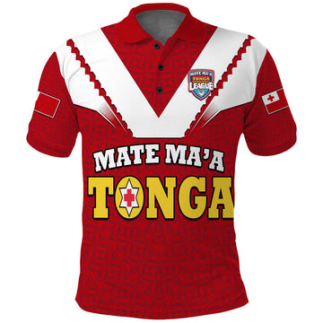 Custom Mate Maa Tonga Rugby Polo Shirt Tongan Kupesi Red Style LT9