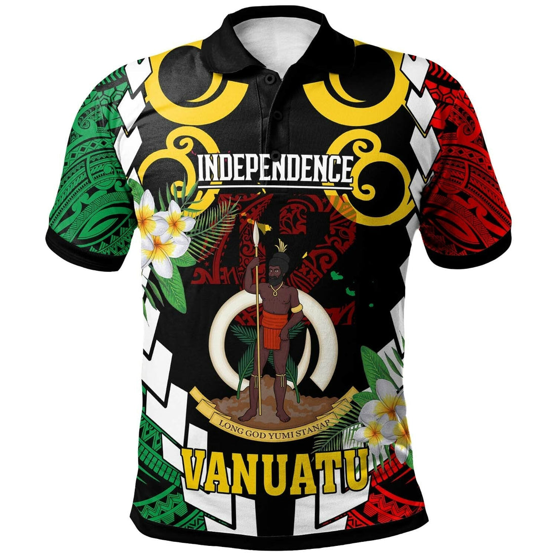 Vanuatu Polo Shirt Custom Vanuatu Independence Anniversary Plumeria Flower and Polynesian Patterns Polo Shirt LT10