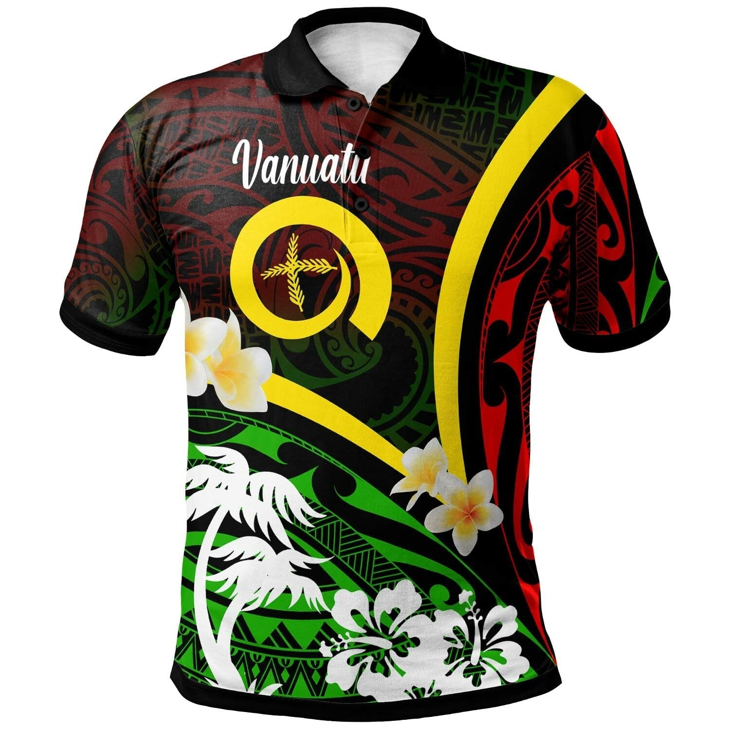 Vanuatu Polo Shirt Vanuatu Independence Day Annivesary with Plumerian and Polynesian Patterns Polo Shirt LT10