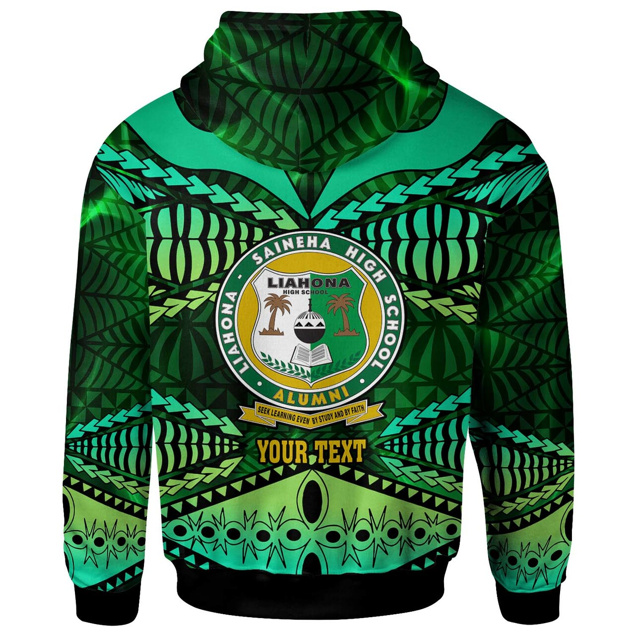 Tonga Custom Hoodie Liahona High Shool with Tonga Patterns with Green Effect LT10