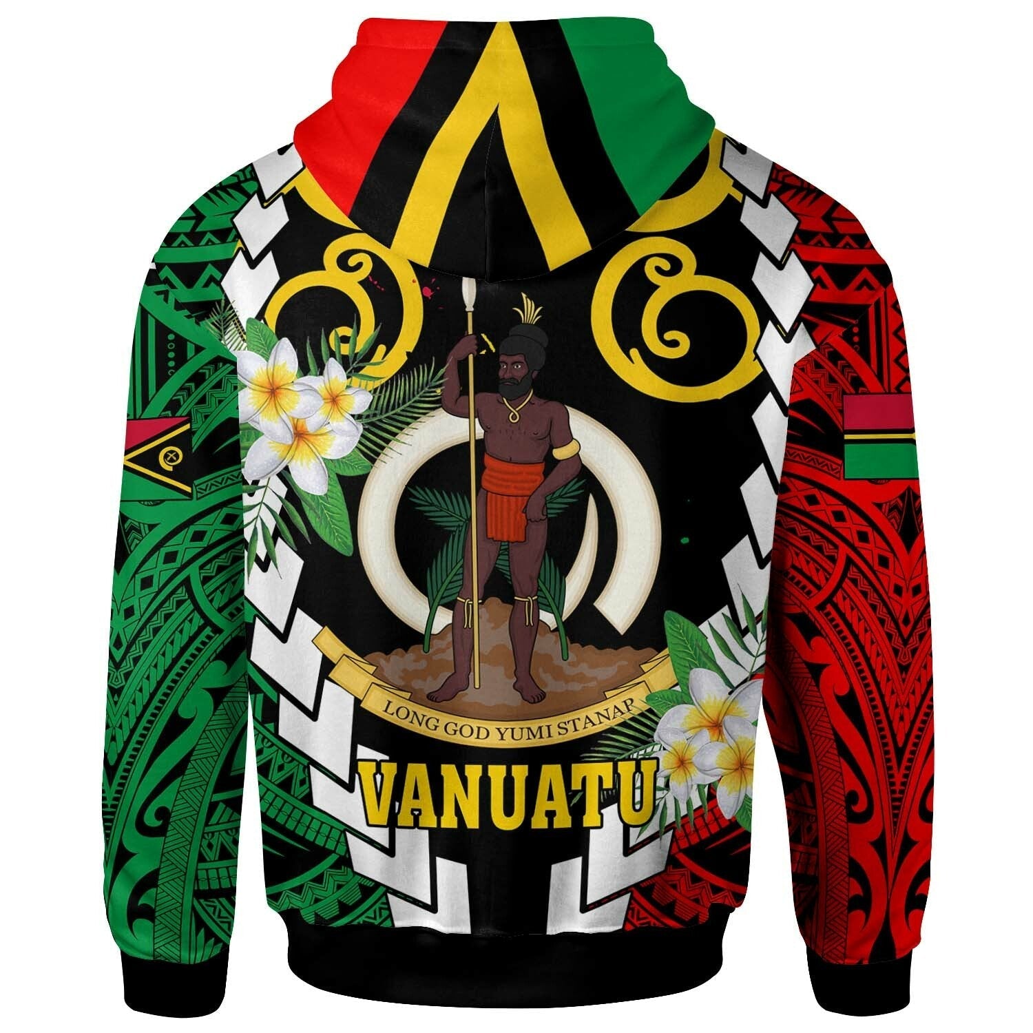 Vanuatu Hoodie Custom Vanuatu Independence Anniversary Plumeria Flower and Polynesian Patterns Hoodie LT10