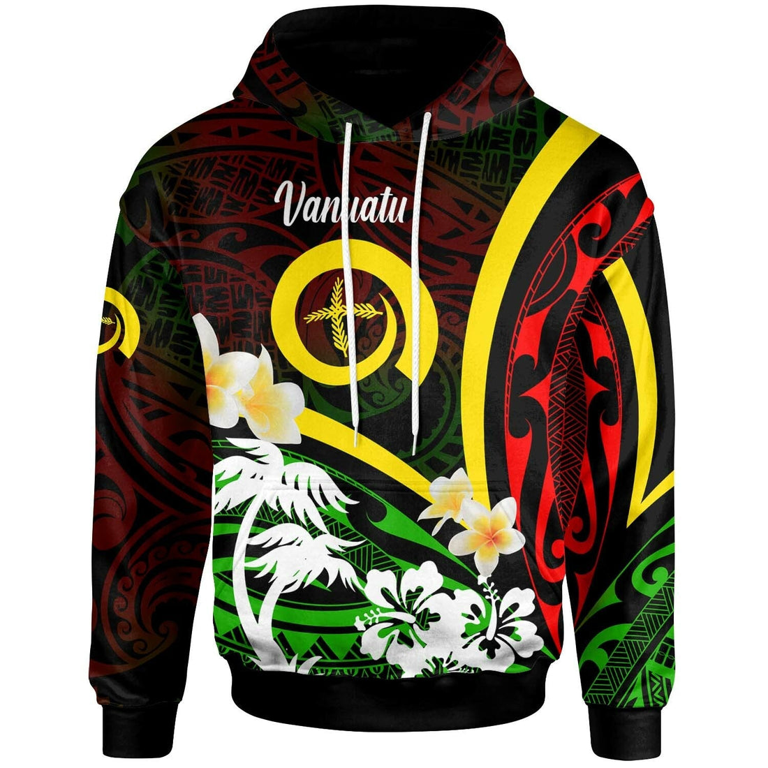 Vanuatu Hoodie Vanuatu Independence Day Annivesary with Plumerian and Polynesian Patterns Hoodie LT10