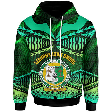 Tonga Custom Hoodie Liahona High Shool with Tonga Patterns with Green Effect LT10