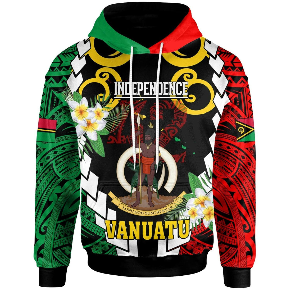 Vanuatu Hoodie Custom Vanuatu Independence Anniversary Plumeria Flower and Polynesian Patterns Hoodie LT10
