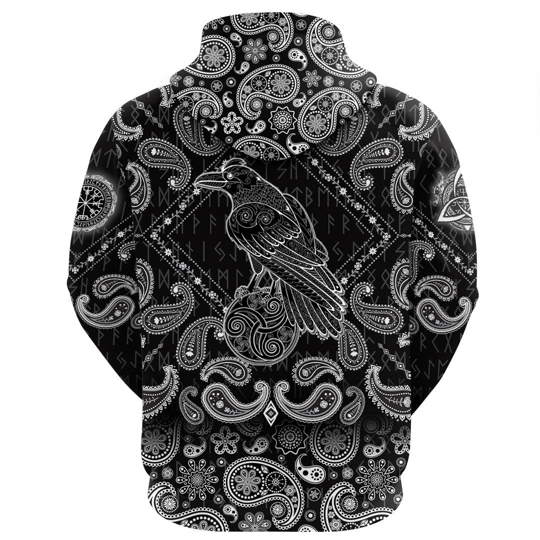 Viking Hoodie Magic Fairyland Crow From Ancient Celtic Legend with Bandana Paisley Style RLT12