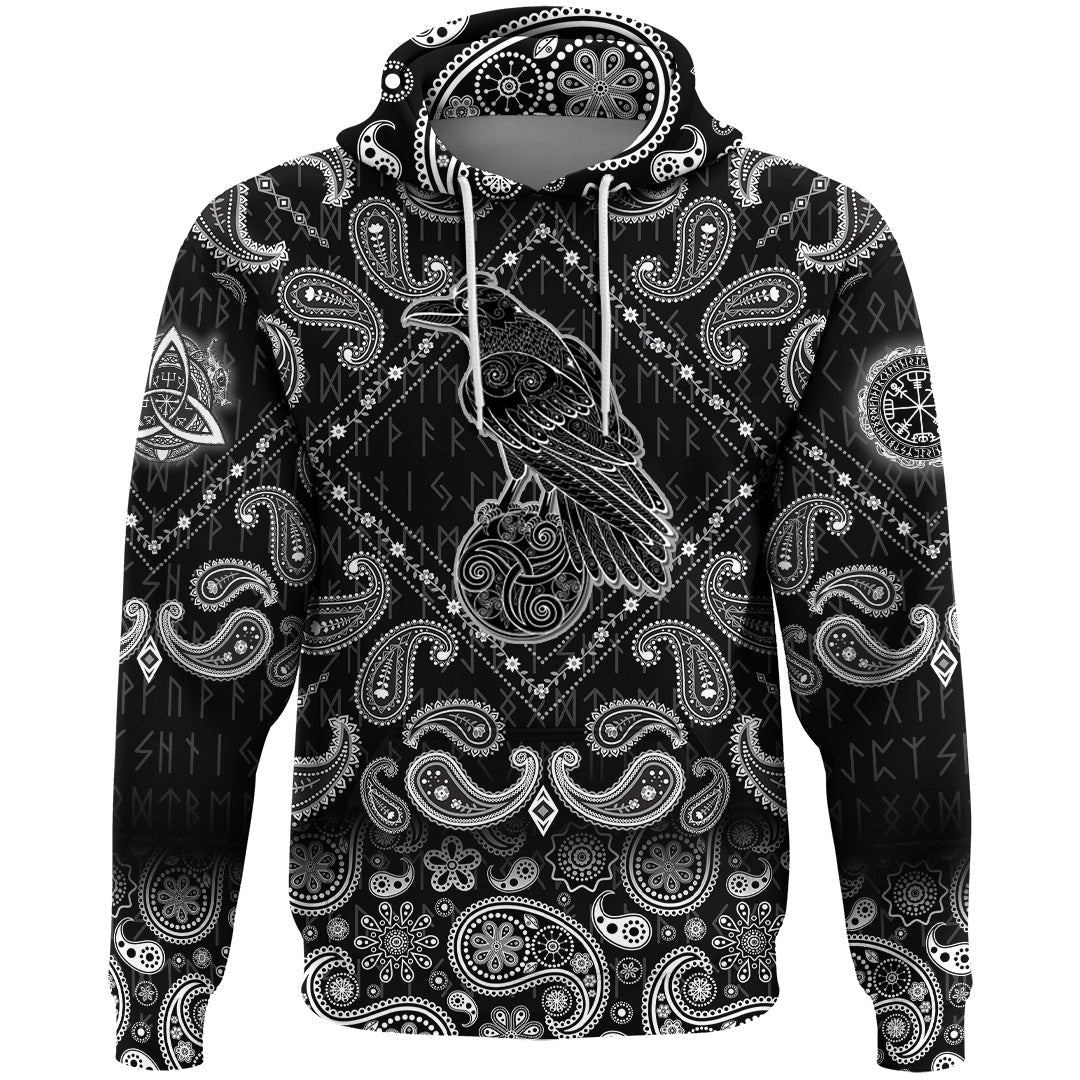 Viking Hoodie Magic Fairyland Crow From Ancient Celtic Legend with Bandana Paisley Style RLT12
