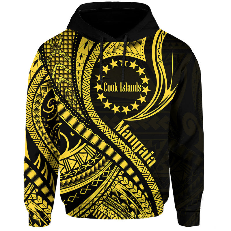 Custom Personalised Mangaia Cook Islands Hoodie Gold Polynesian Wave Style LT9