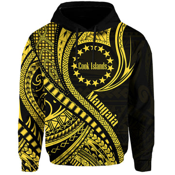 Custom Personalised Mangaia Cook Islands Hoodie Gold Polynesian Wave Style LT9