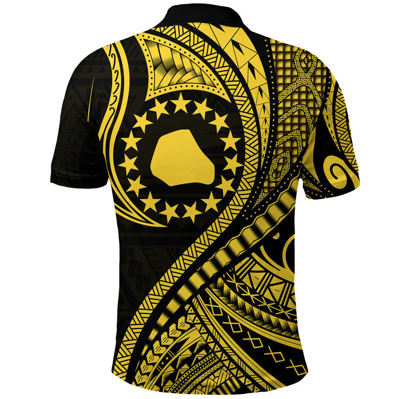 Mangaia Cook Islands Polo Shirt Gold Polynesian Wave Style LT9