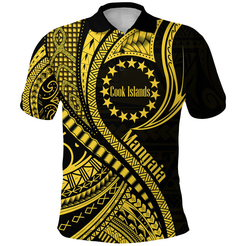 Custom Mangaia Cook Islands Polo Shirt Gold Polynesian Wave Style LT9