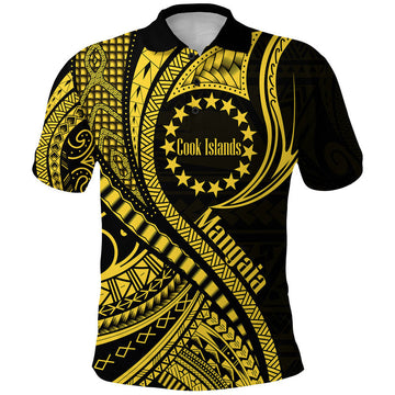 Custom Mangaia Cook Islands Polo Shirt Gold Polynesian Wave Style LT9