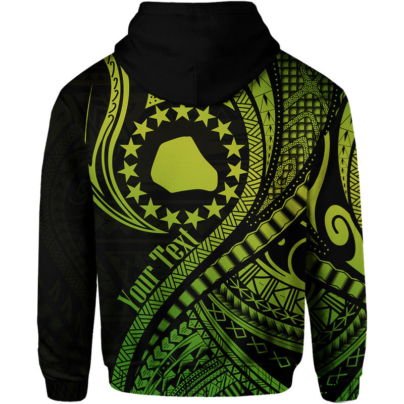 Custom Personalised Mangaia Cook Islands Hoodie Green Polynesian Wave Style LT9