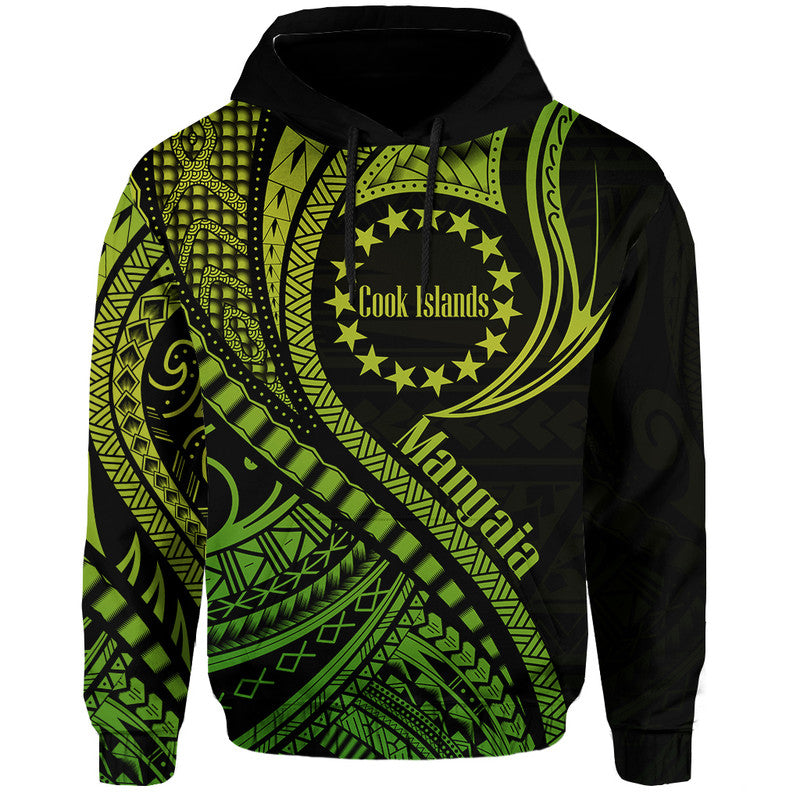 Custom Personalised Mangaia Cook Islands Hoodie Green Polynesian Wave Style LT9