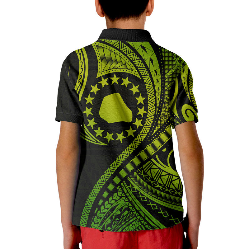 Mangaia Cook Islands Polo Shirt Green Polynesian Wave Style LT9