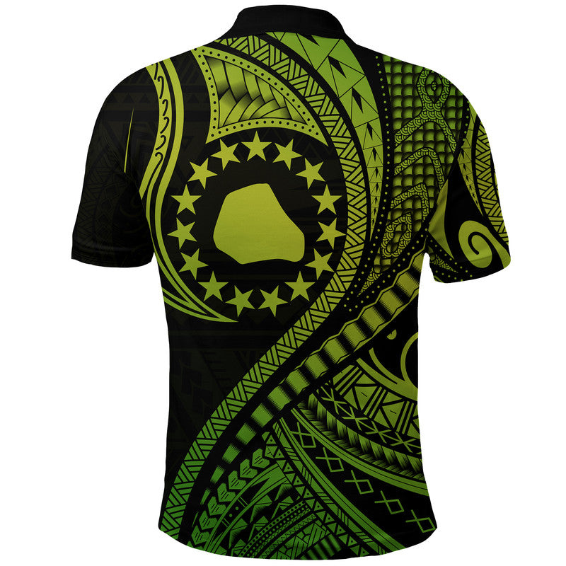 Mangaia Cook Islands Polo Shirt Green Polynesian Wave Style LT9