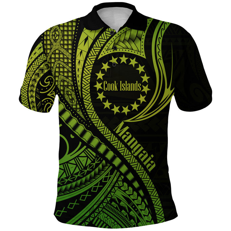 Custom Mangaia Cook Islands Polo Shirt Green Polynesian Wave Style LT9