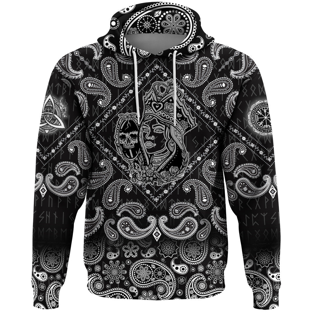 Viking Hoodie Medieval Castle Queen with Bandana Paisley Style RLT12