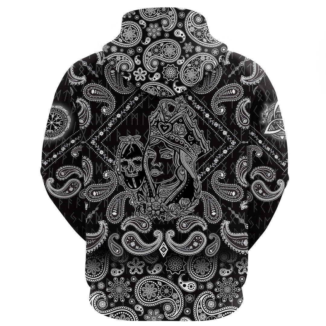 Viking Hoodie Medieval Castle Queen with Bandana Paisley Style RLT12