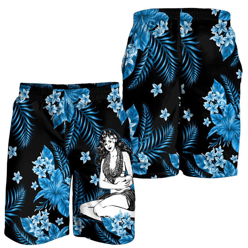 Hawaii Summer Colorful Hula Girl Men Shorts Light Blue LT6