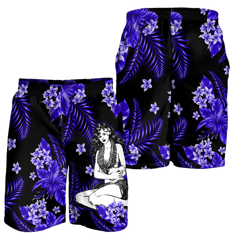 Hawaii Summer Colorful Hula Girl Men Shorts Dark Blue LT6