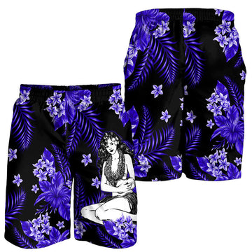 Hawaii Summer Colorful Hula Girl Men Shorts Dark Blue LT6