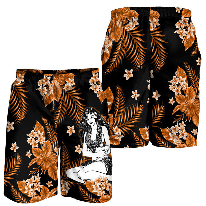 Hawaii Summer Colorful Hula Girl Men Shorts Orange LT6