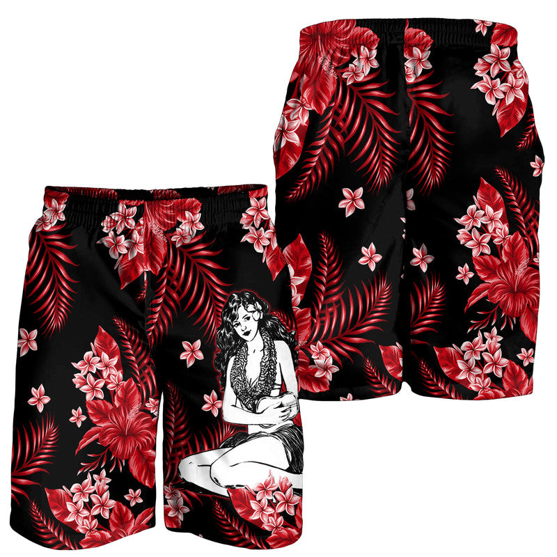 Hawaii Summer Colorful Hula Girl Men Shorts Red LT6