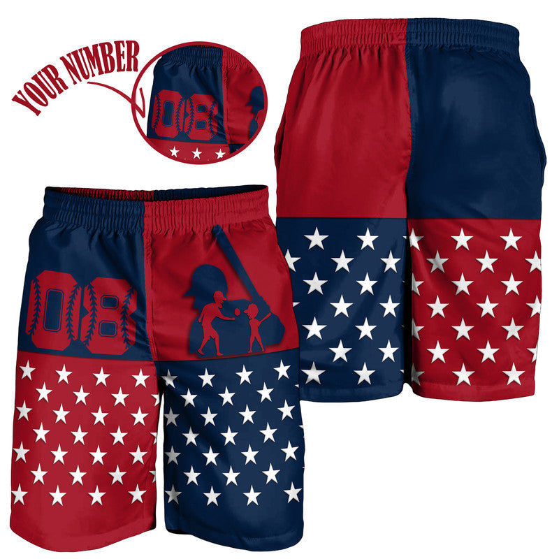 (Custom Personalised) Fathers Day - America Dad and Son Baseball Player Men Short - Mixed Blue and Red LT9