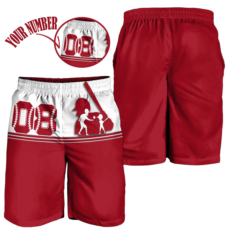 (Custom Personalised) Fathers Day - America Dad and Son Baseball Player Men Short - Red No.2 LT9
