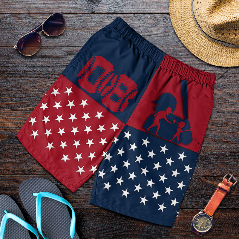 (Custom Personalised) Fathers Day - America Dad and Son Baseball Player Men Short - Mixed Blue and Red LT9